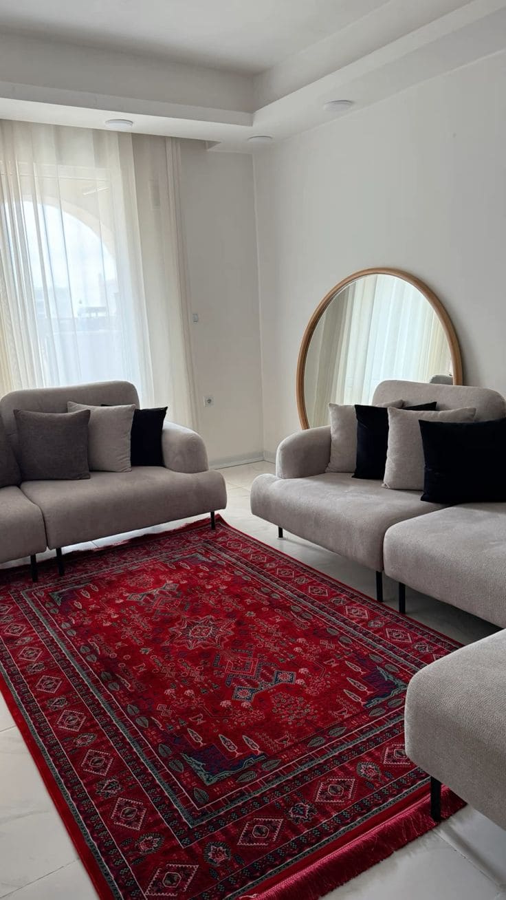 Modern Living Room with Red Persian Rug