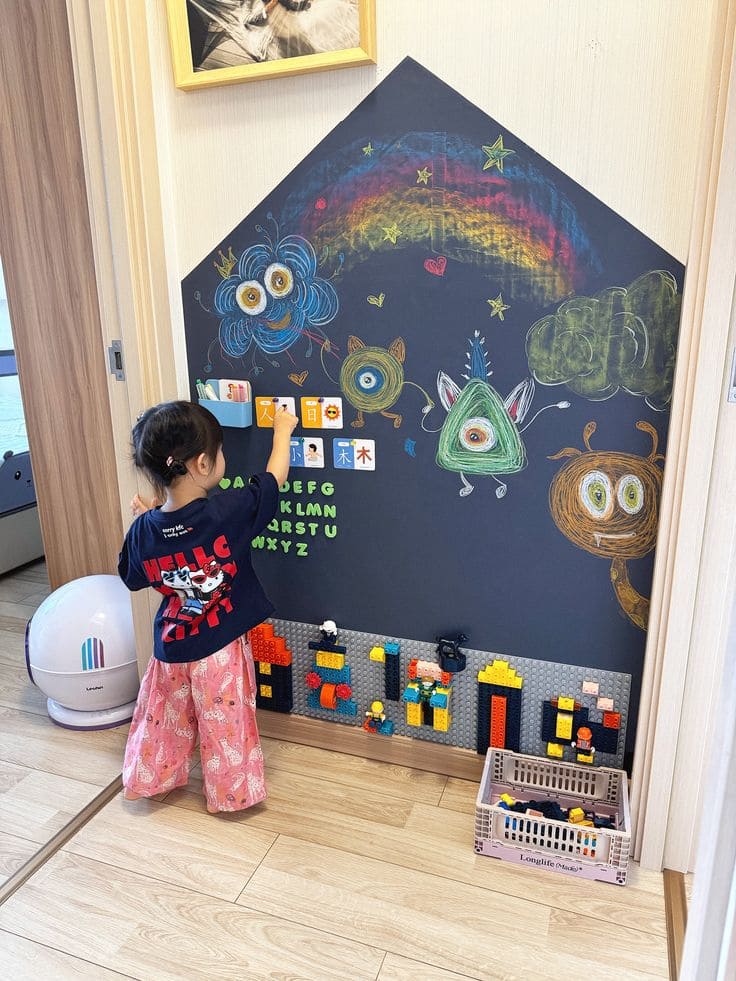 Playful Chalkboard Monster Wall