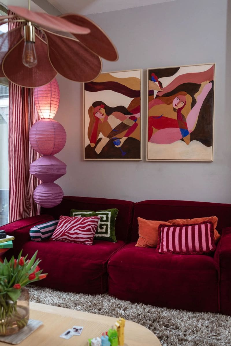 Playful Red Velvet Living Room