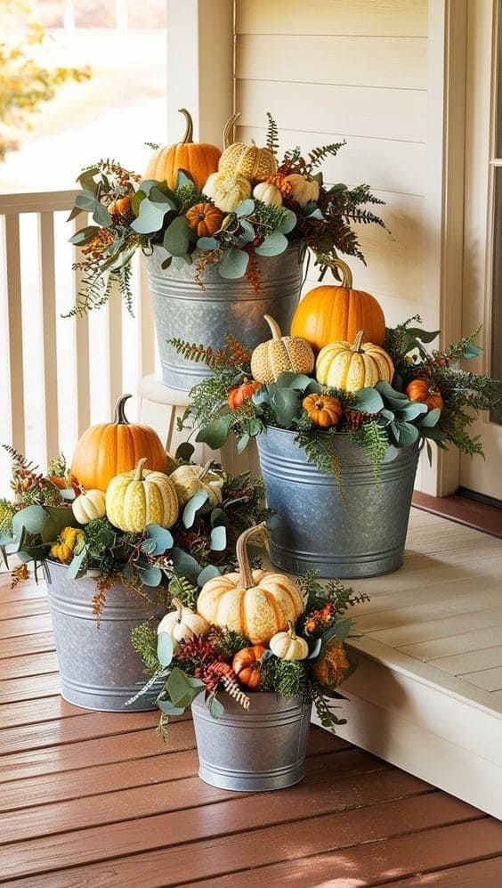 Pumpkin Buckets Porch Display