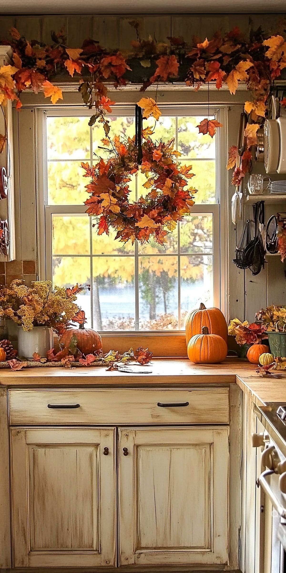 Rustic Autumn Kitchen Window Charm