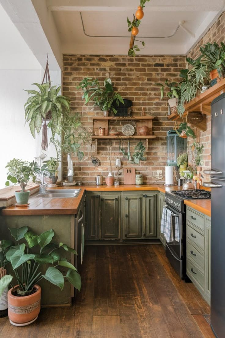 Rustic Brick Kitchen Jungle