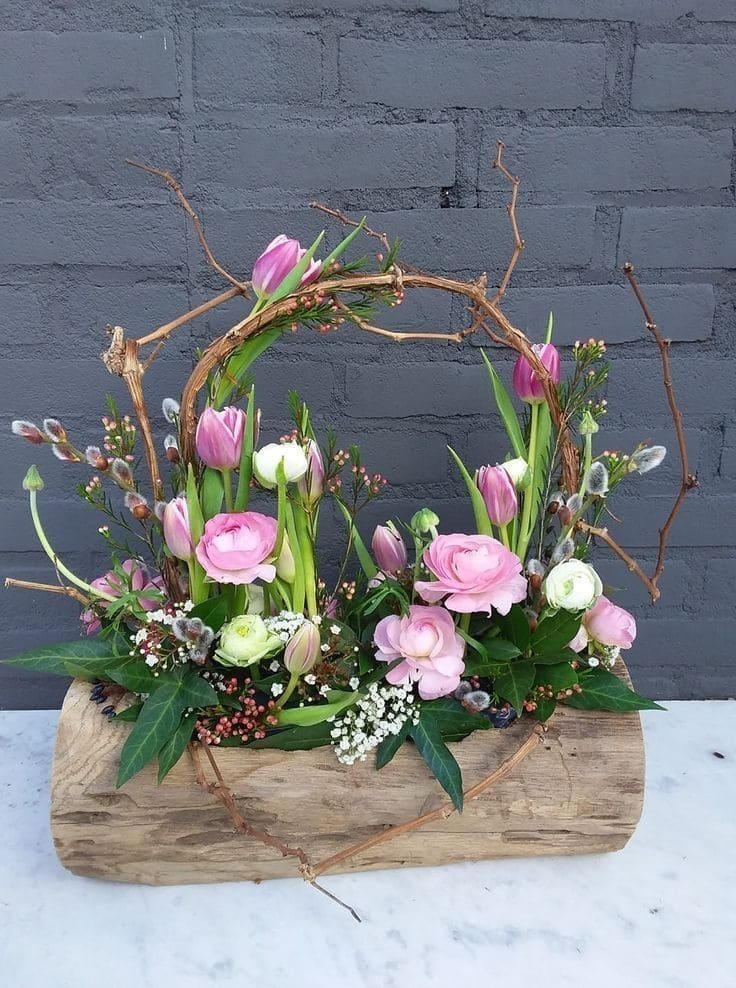 Rustic Log Flower Arrangement
