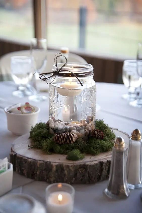 Rustic Mason Jar Candle Centerpiece