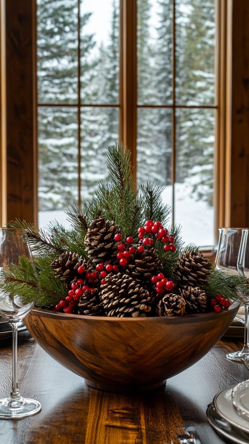 Rustic Pinecone and Berry Centerpiece