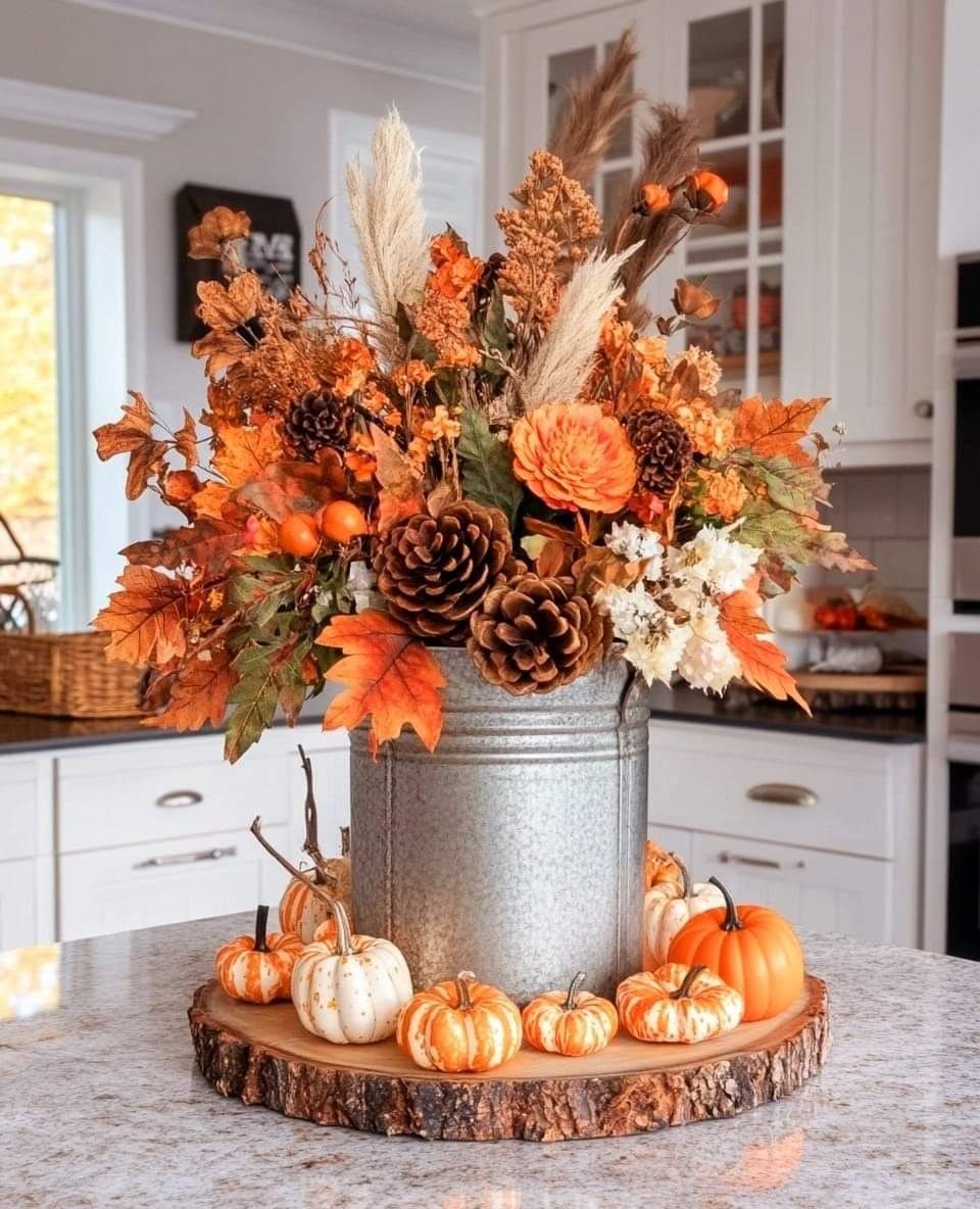 Rustic Pumpkin and Pinecone Centerpiece
