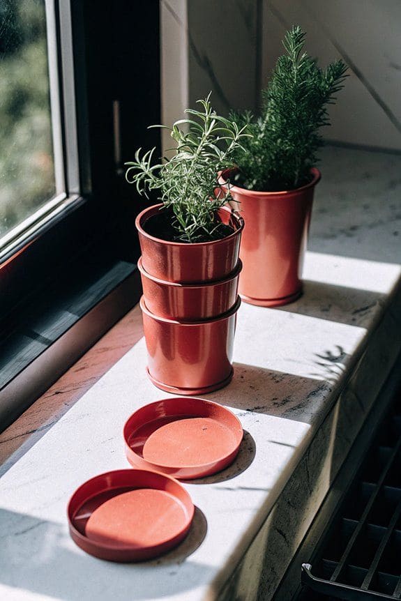 Sleek Red Herb Pots