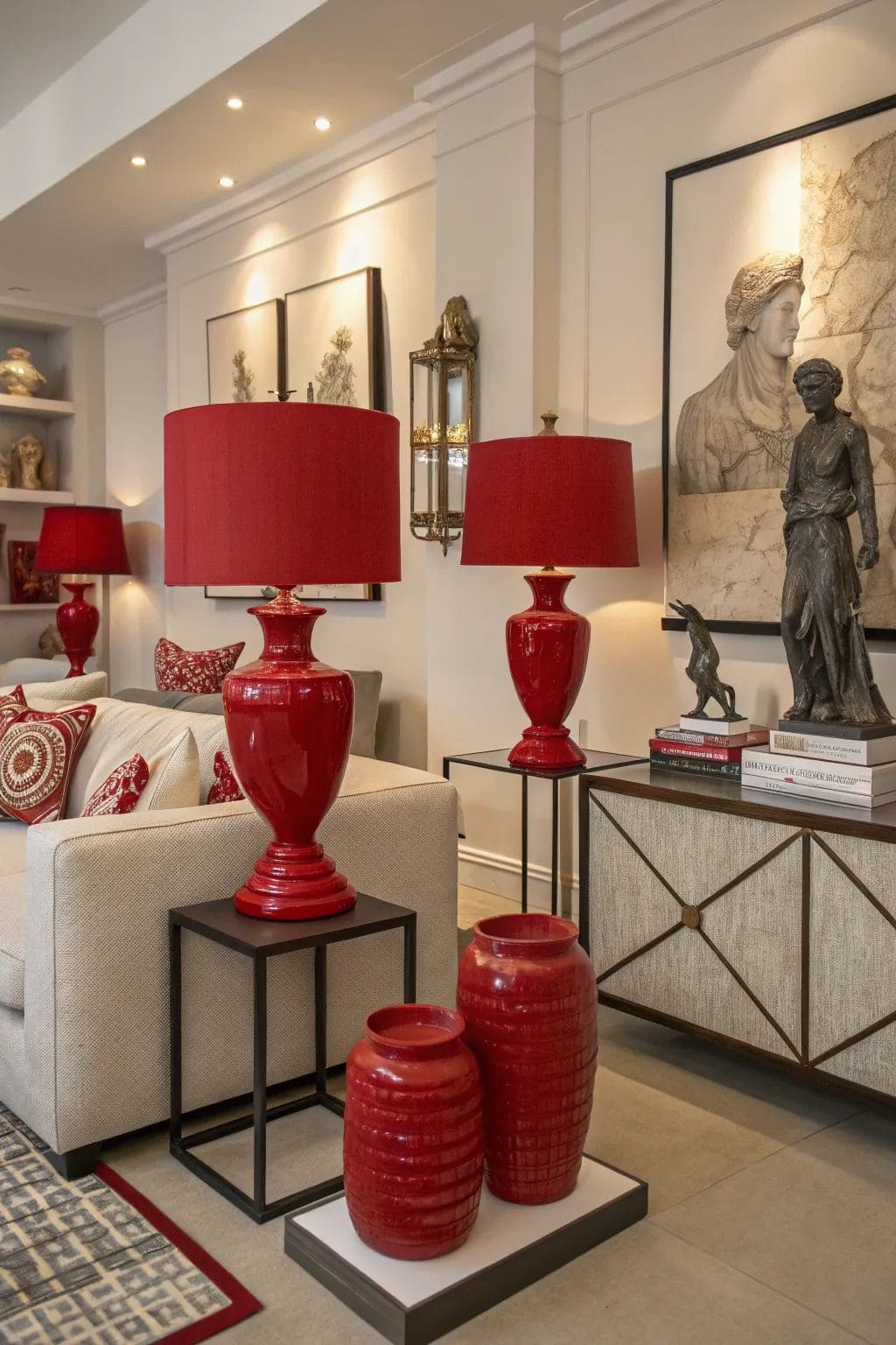 Sophisticated Red Living Room Accents