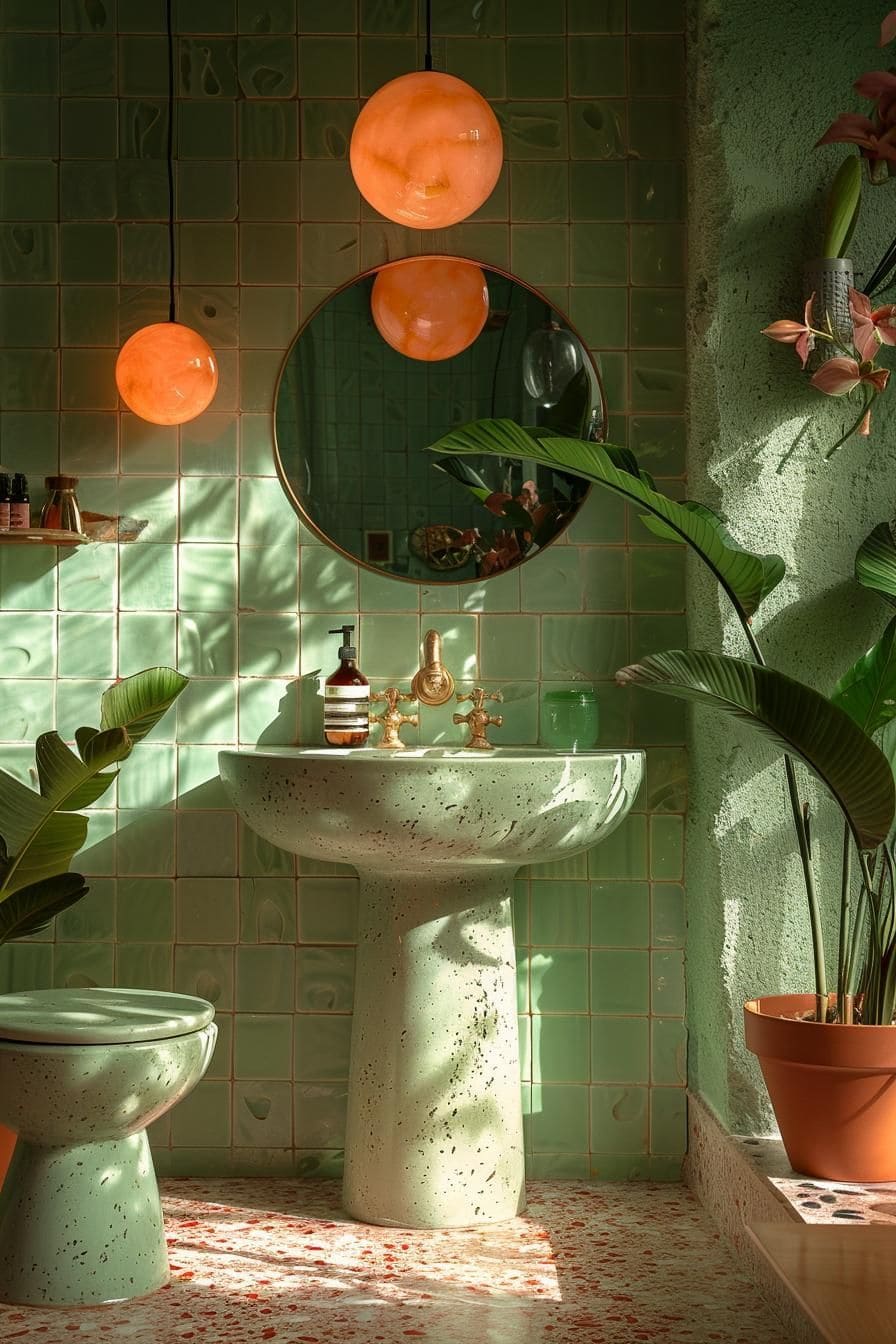 Tropical-Inspired Green Bathroom Oasis
