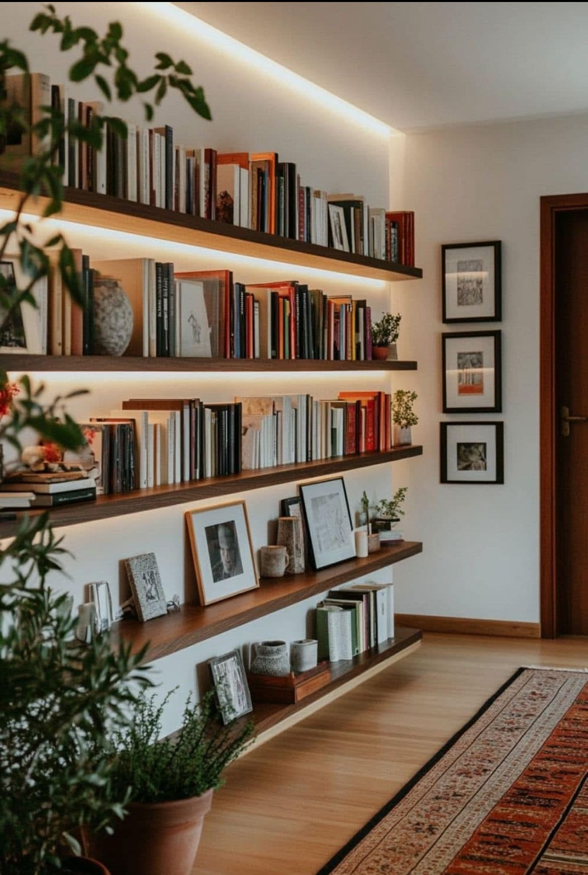 Warm Floating Bookshelf Wall