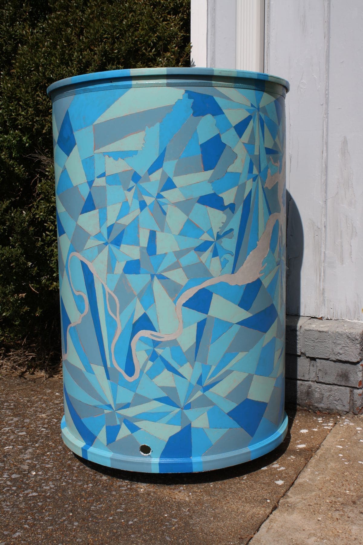 Abstract Blue Mosaic Rain Barrel