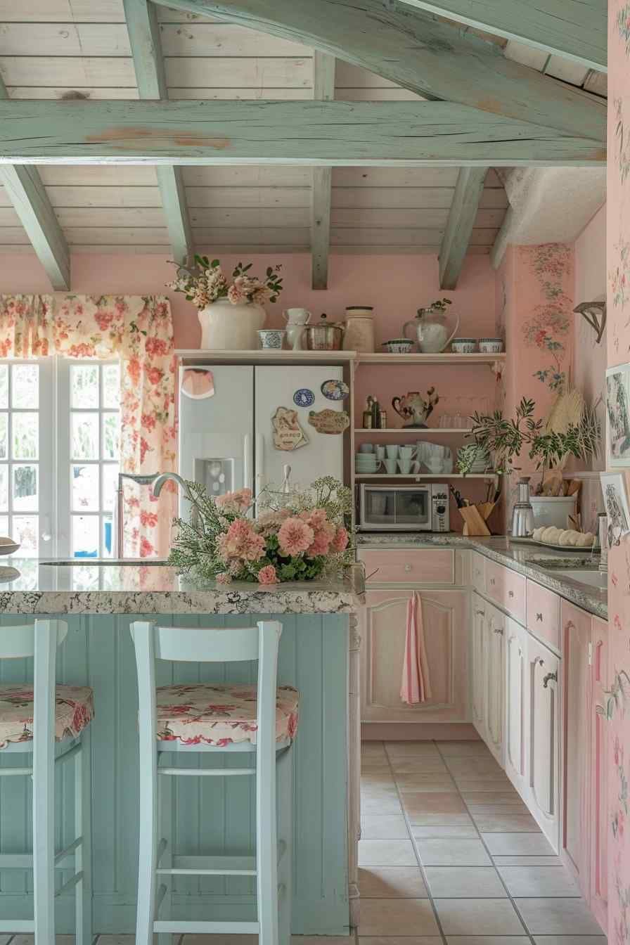 Blush and Seafoam Cottage Kitchen
