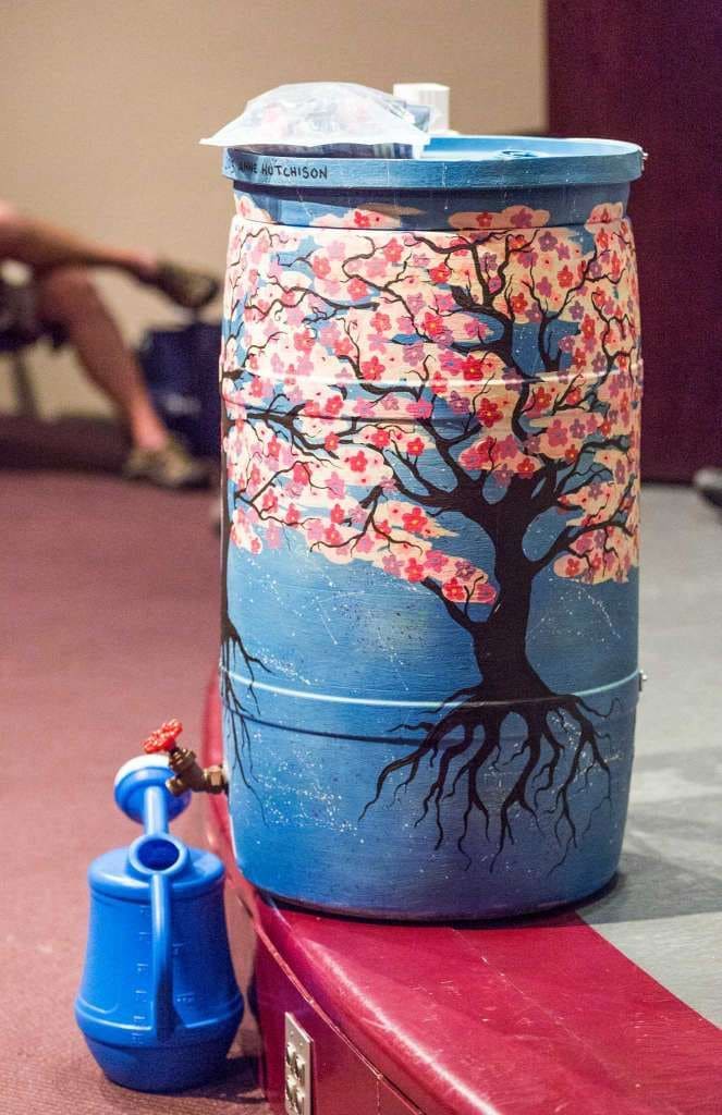 Cherry Blossom Rain Barrel Art