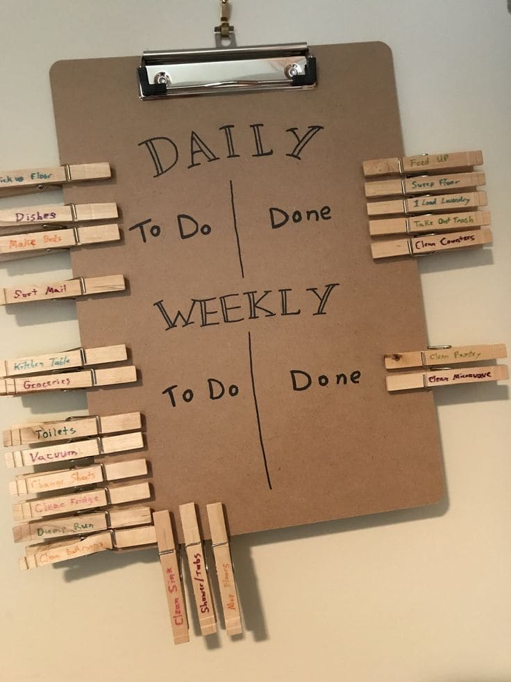 Clipboard Clothespin Chore Organizer