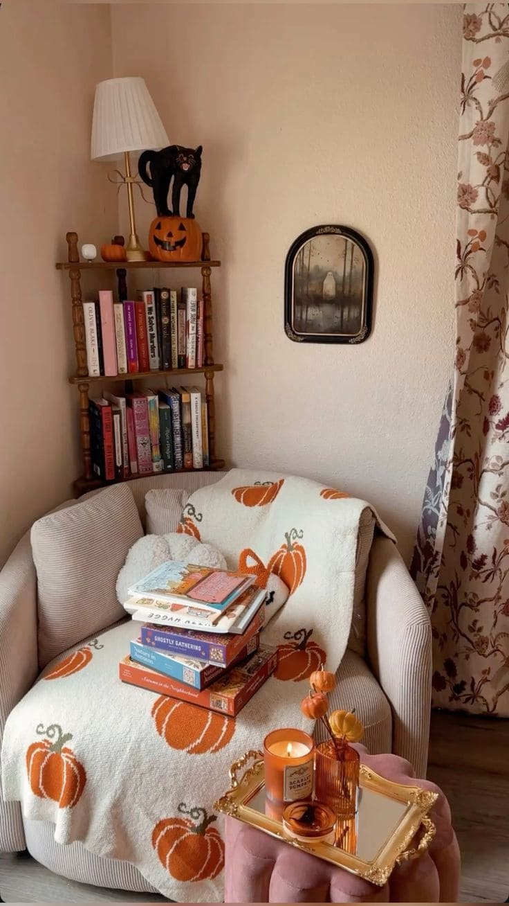 Cozy Pumpkin-Themed Reading Corner