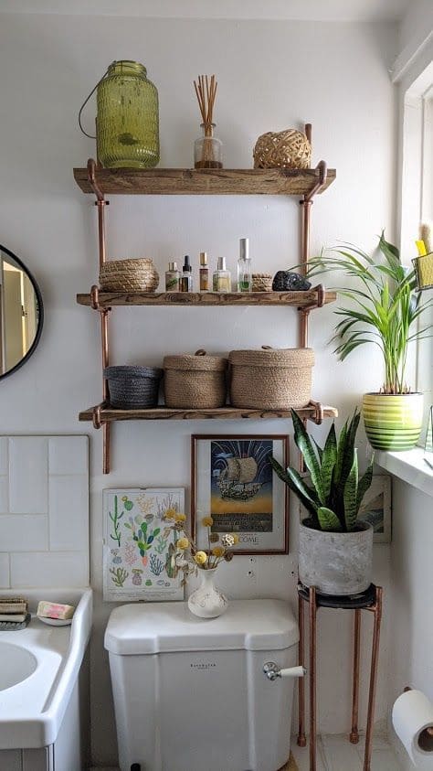 Eclectic Boho Bathroom Shelf Setup