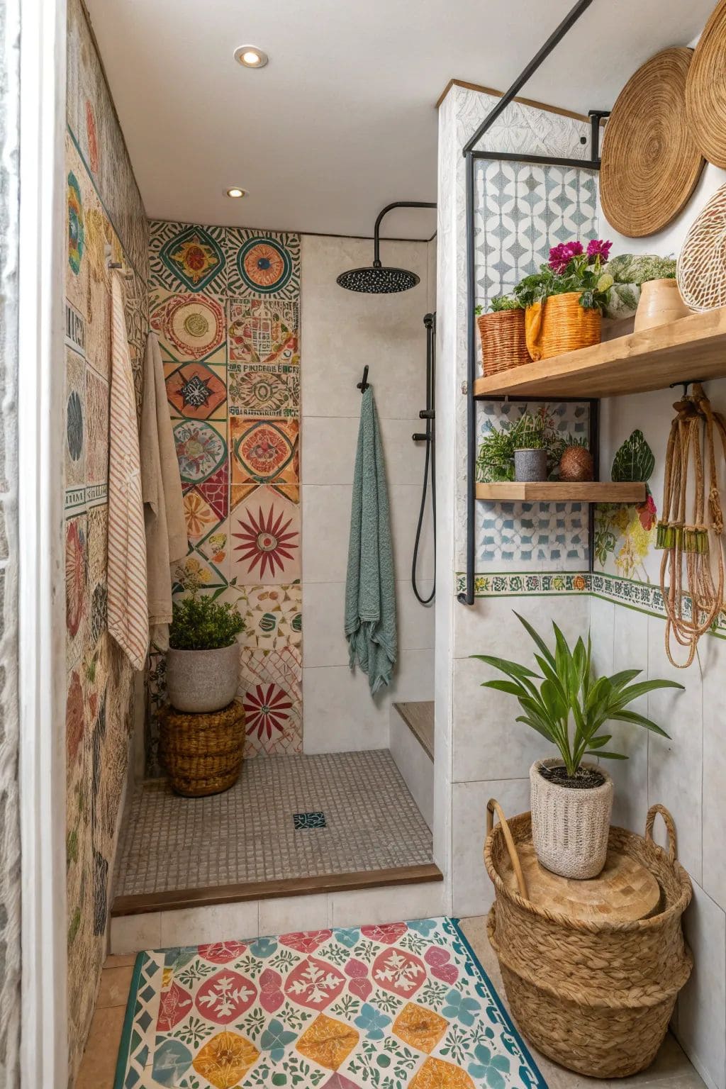 Eclectic Mexican-Inspired Shower Nook