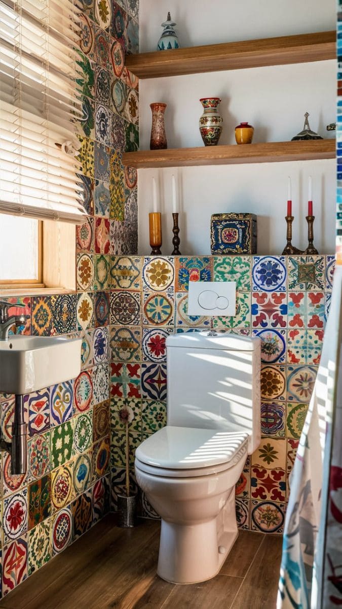 Eclectic Mexican Tile Powder Room