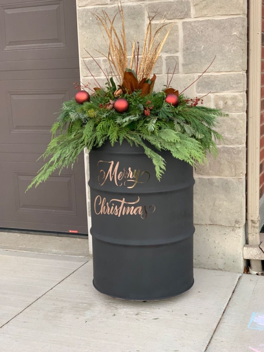 Festive Oil Drum Christmas Planter