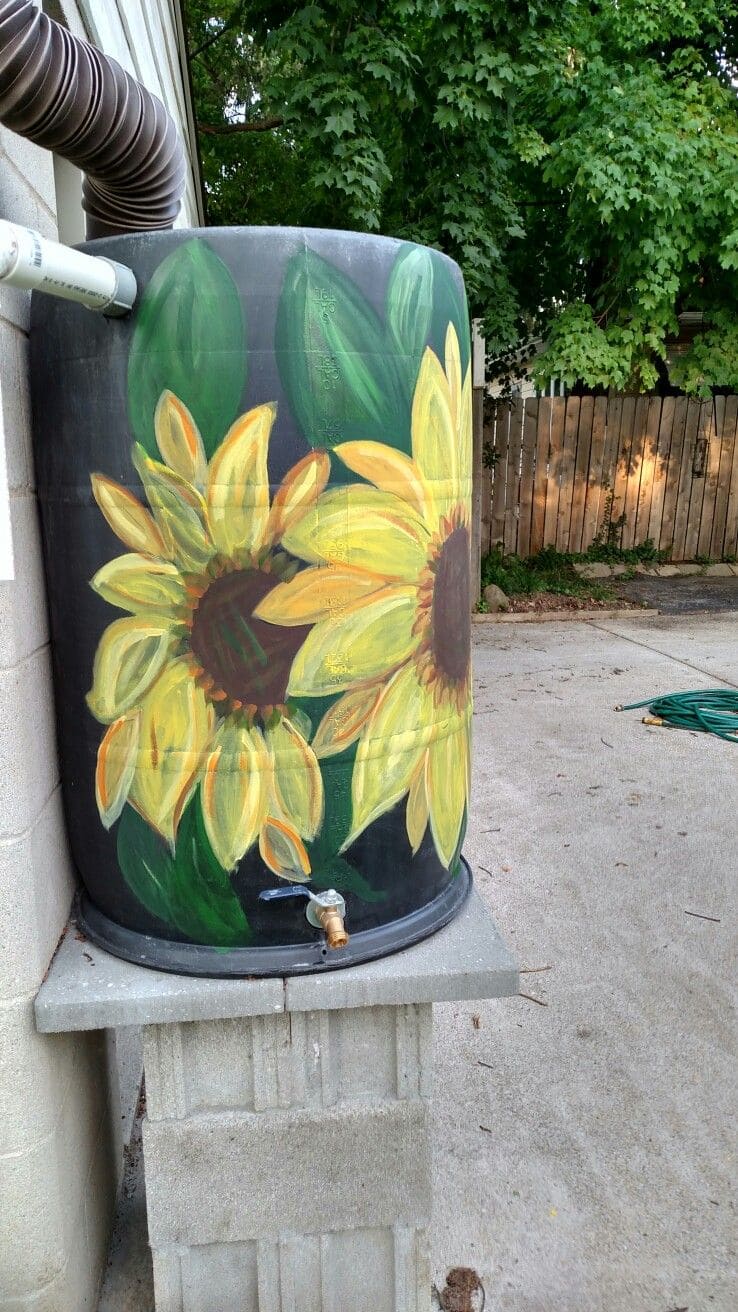 Golden Sunflower Rain Barrel