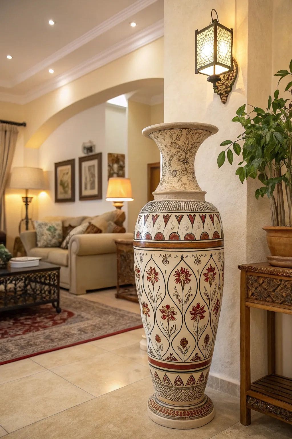 Grand Floor Vase with Traditional Floral Patterns