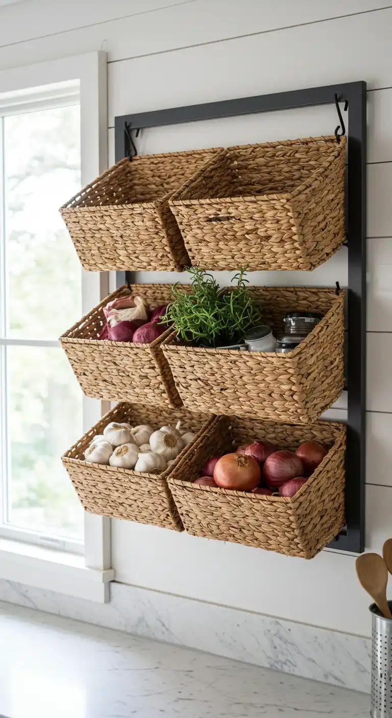 Hanging Woven Basket Organizer