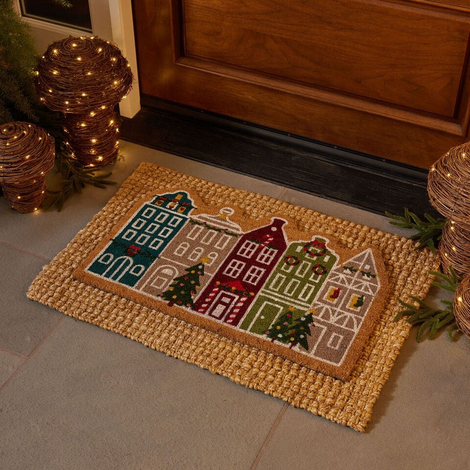 Holiday Village Lights Doormat