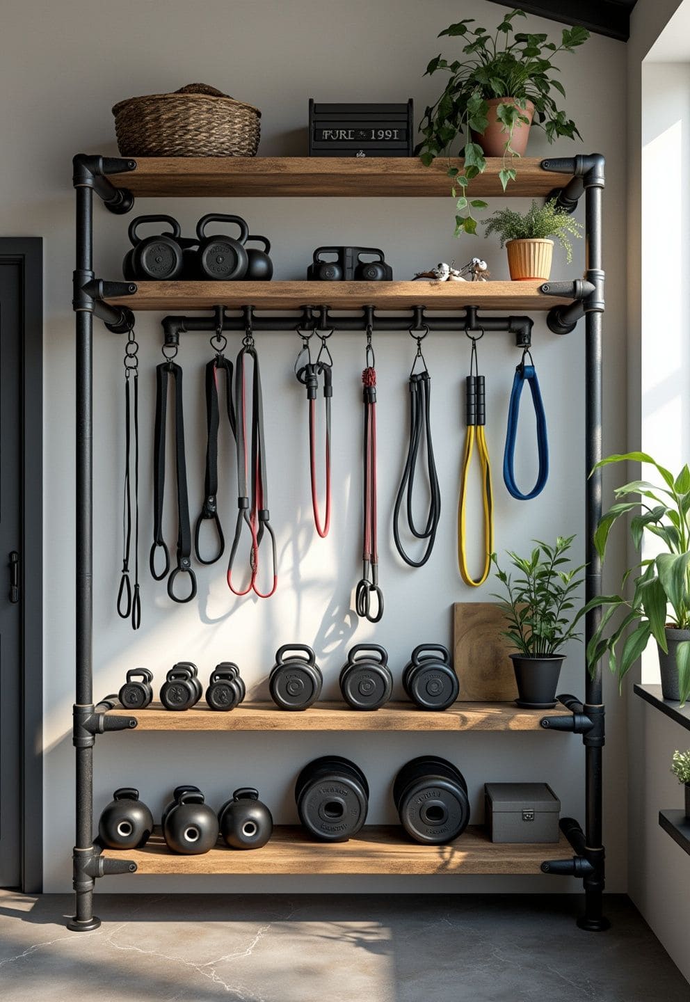 Industrial-Style Fitness Wall Rack