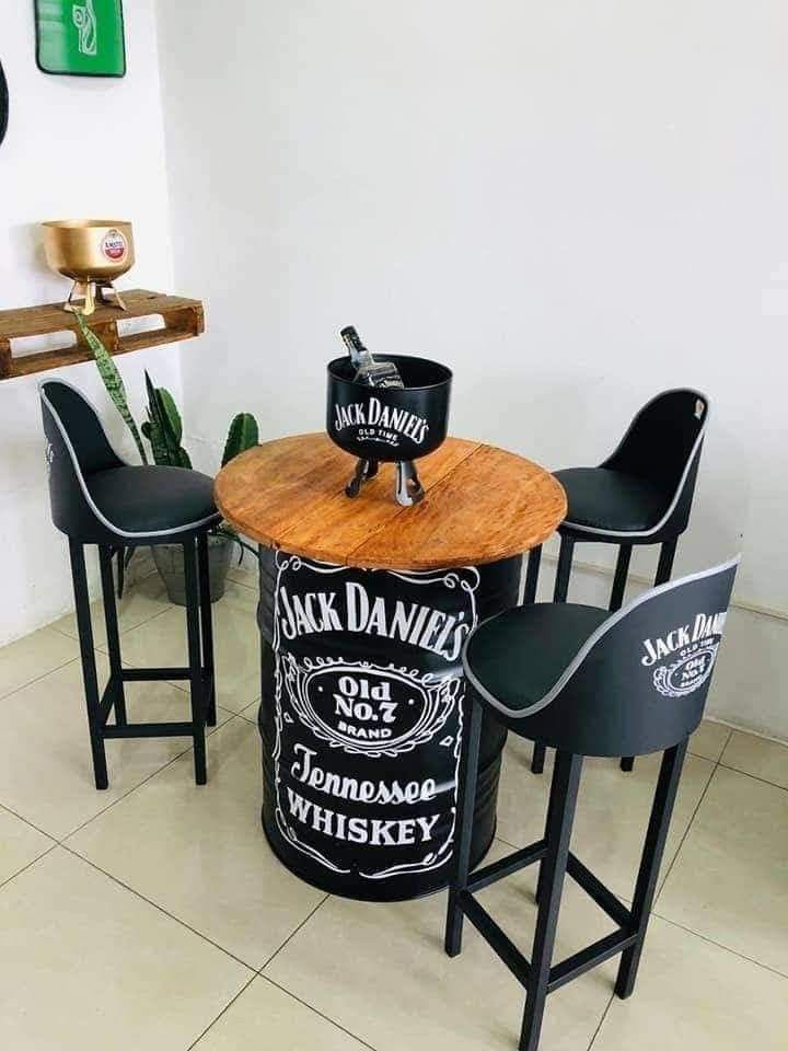 Jack Daniels Oil Drum Bar Table Set