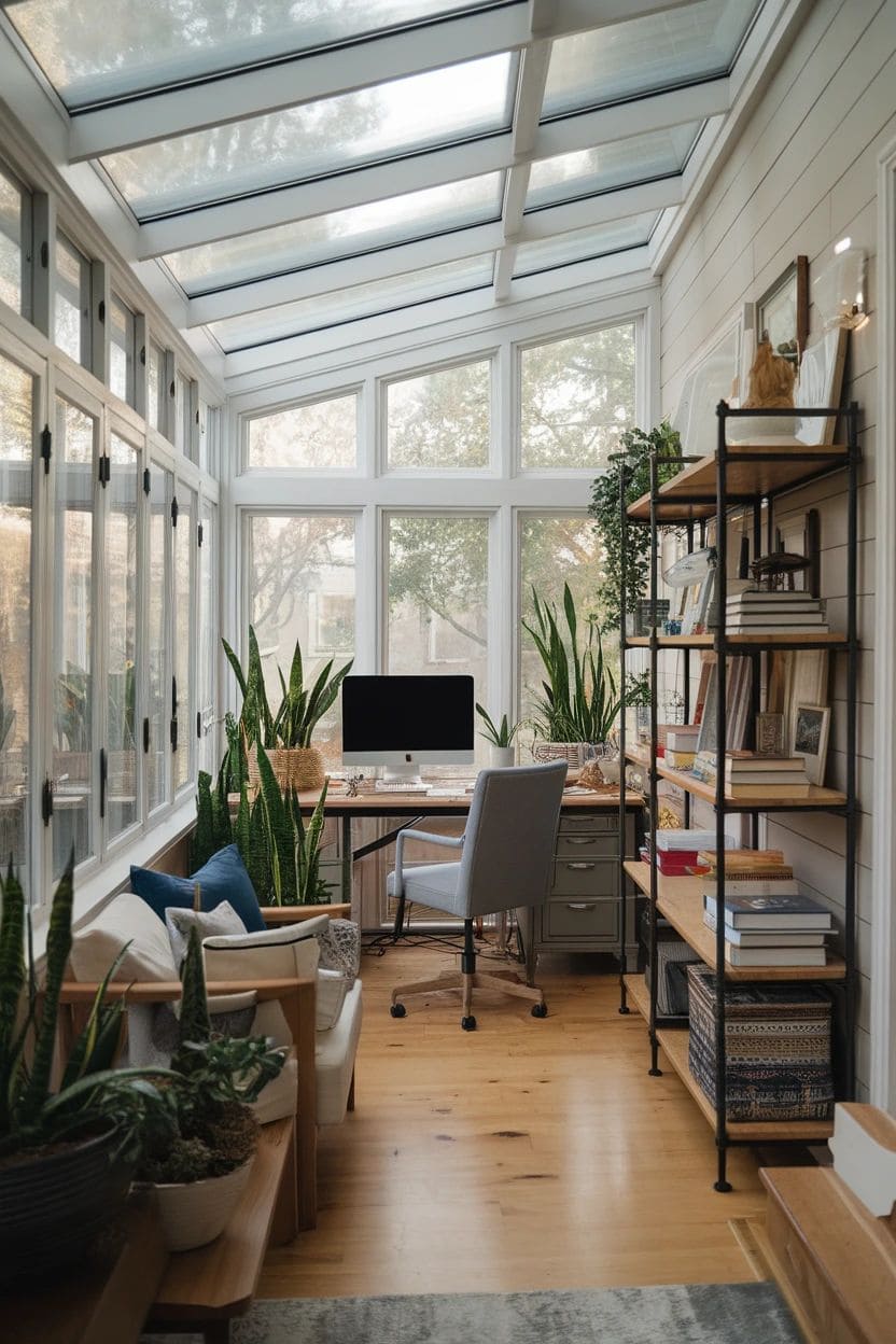 Light-Filled Home Office Sunroom