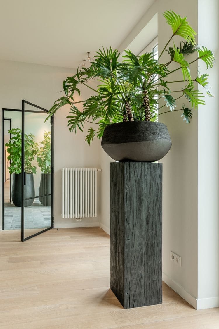 Modern Pedestal Vase with Tropical Greens