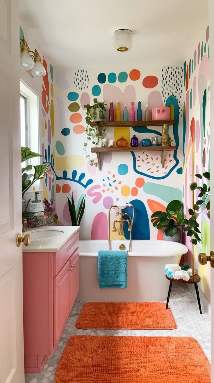 Playful Abstract Mural Bathroom