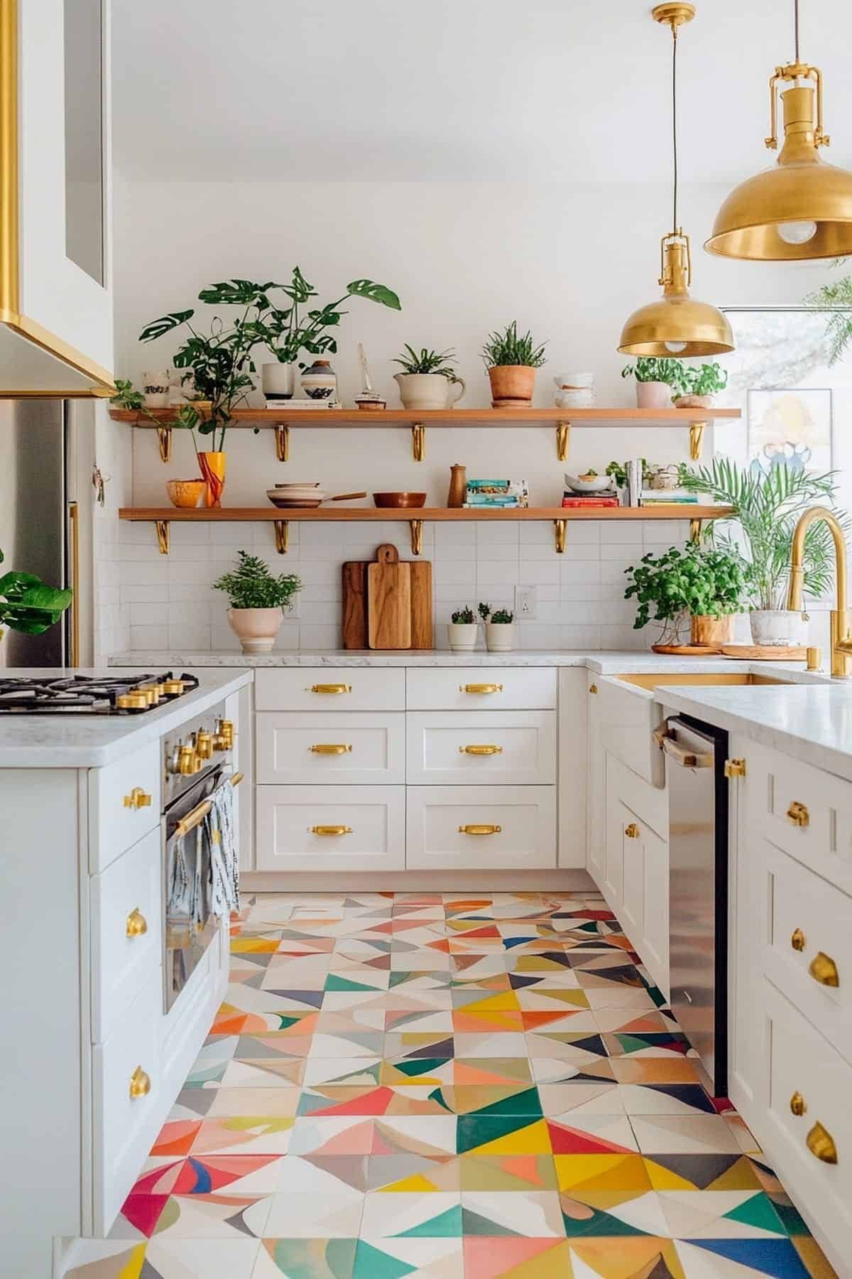 Playful Geometric Tile Kitchen Floor