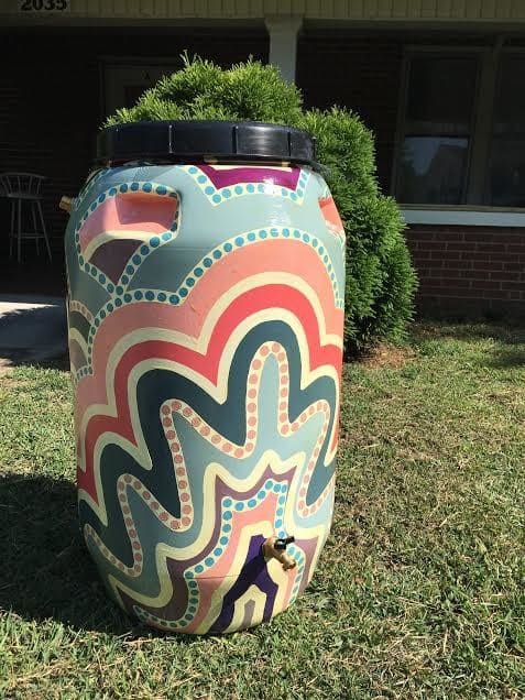 Retro Wave Painted Rain Barrel