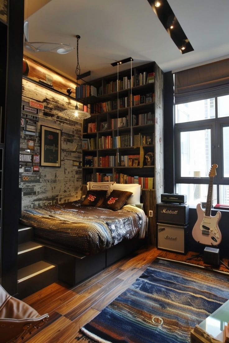 Rock and Library Fusion Bedroom