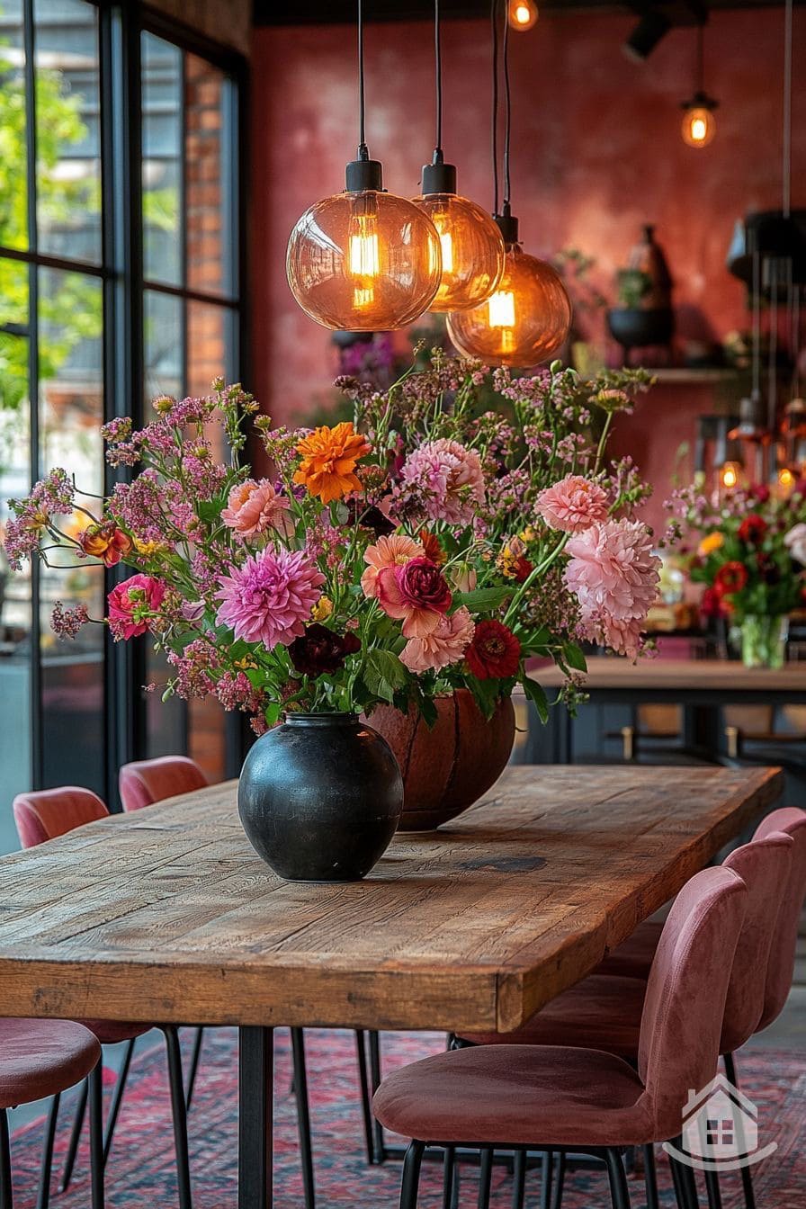 Rustic Table with Vibrant Floral Centerpiece