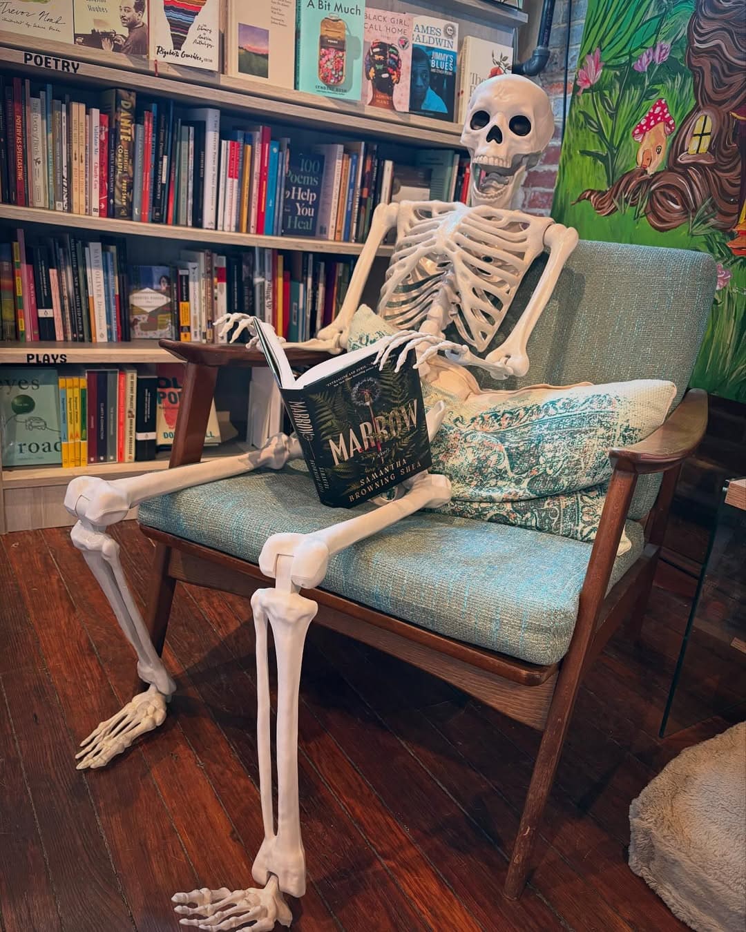 Skeleton Bookworm Reading Nook