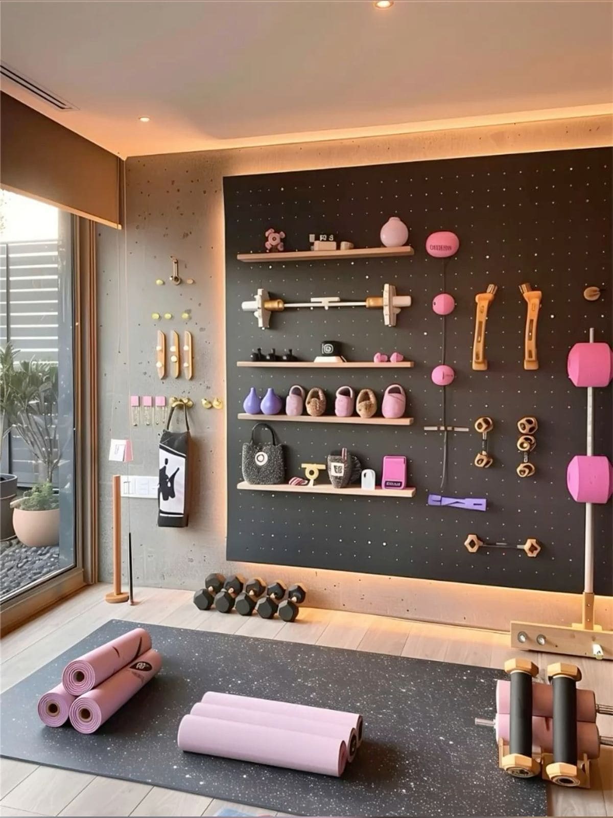 Sleek Pegboard Home Gym Studio
