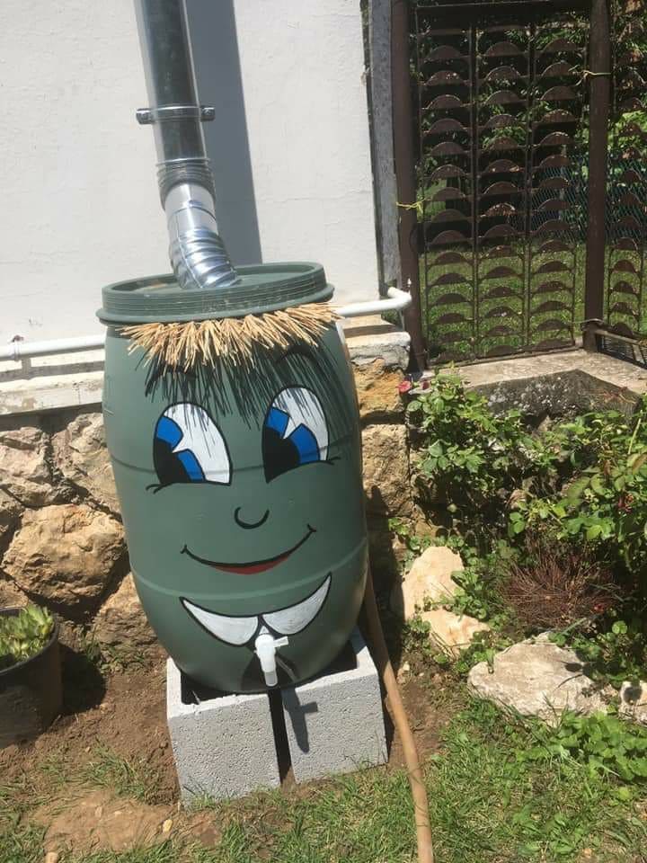 Smiling Green Friend Rain Barrel