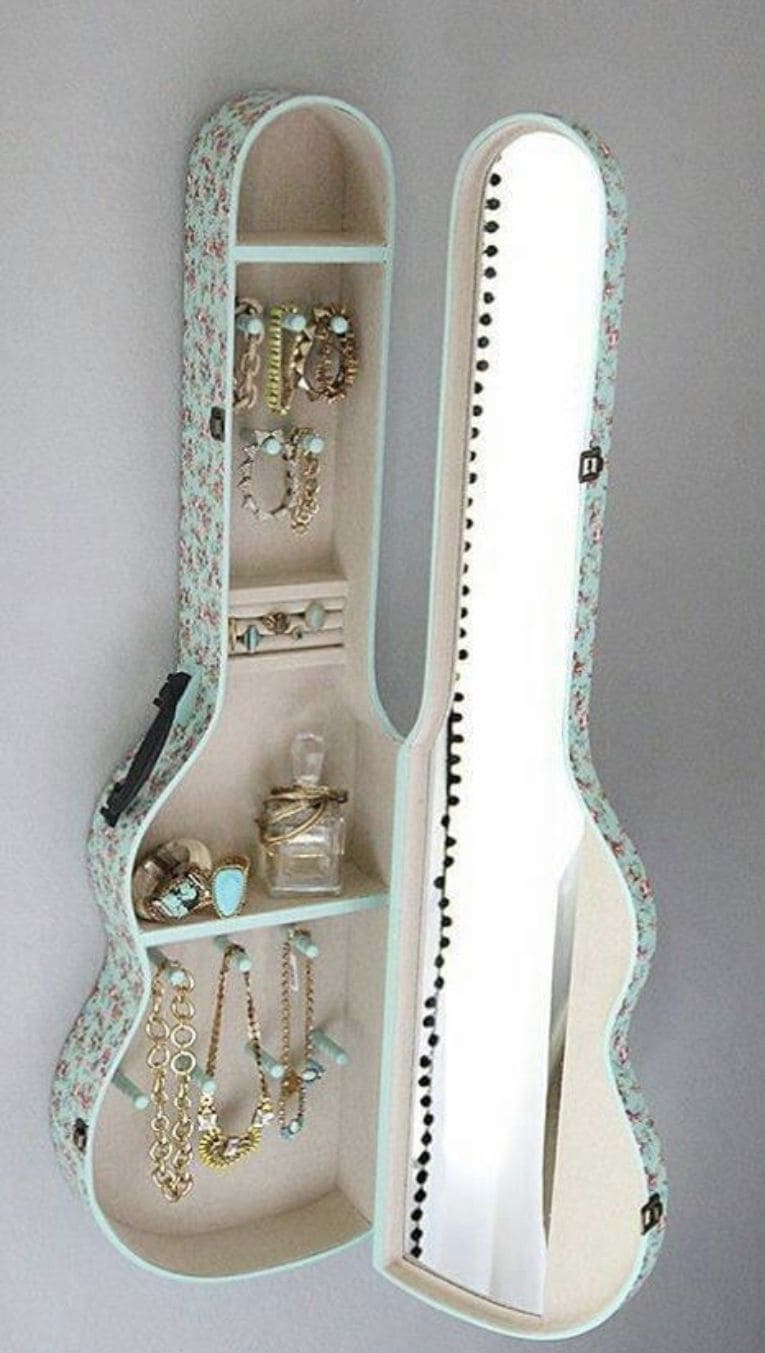 Upcycled Guitar Case Jewelry Cabinet
