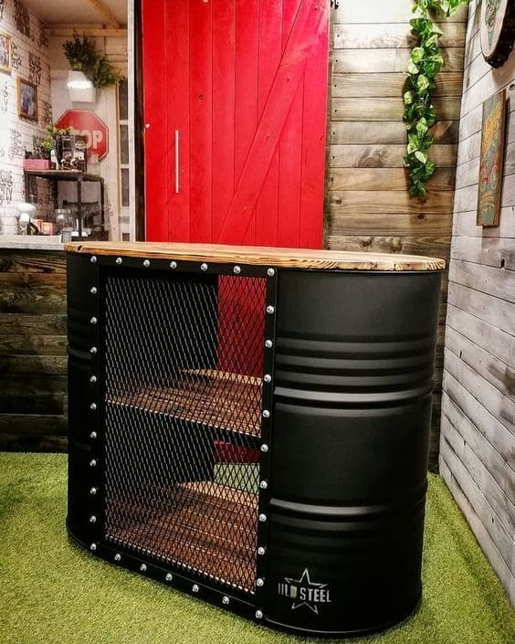Upcycled Oil Drum Industrial Bar Table