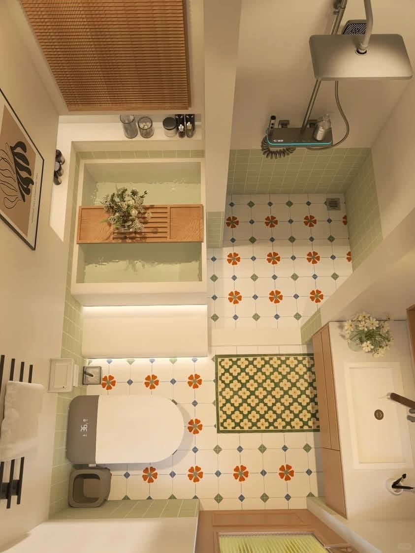 Vibrant Floral Shower Floor Tiles