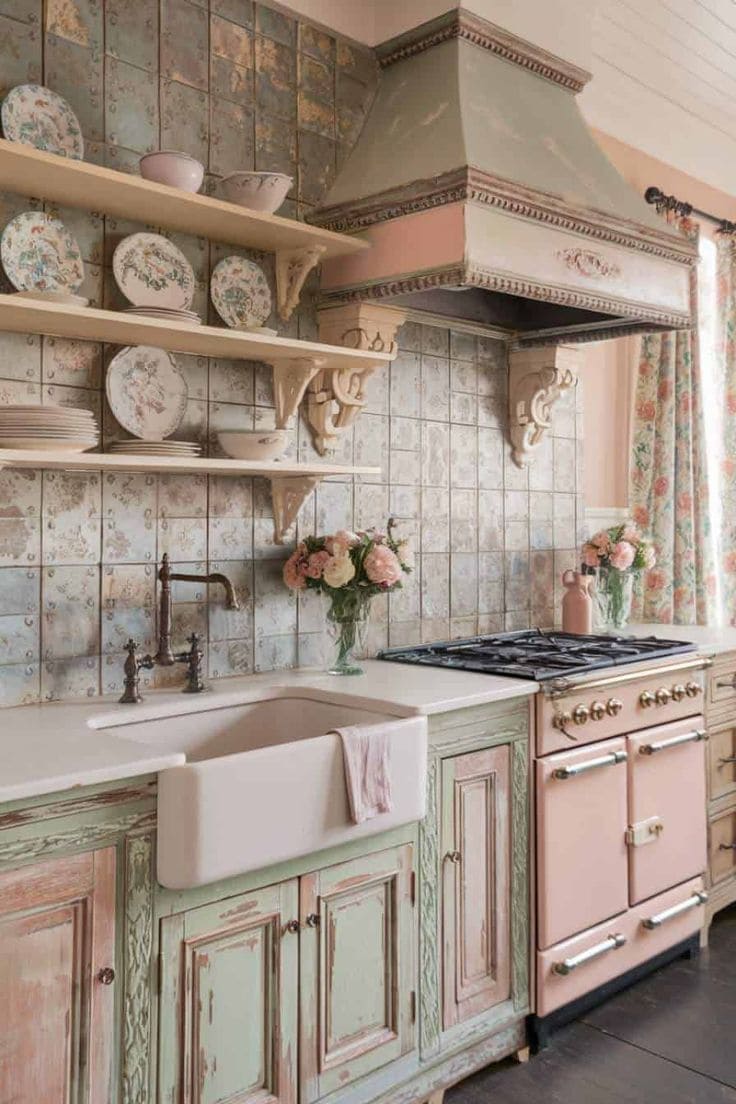 Vintage Blush and Mint Kitchen