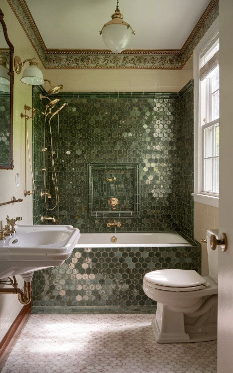 Vintage Green Hexagon Shower Tiles