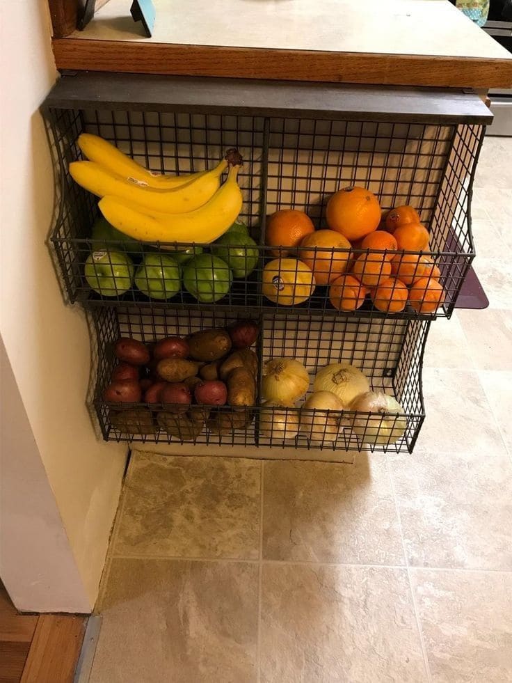 Wall-Mounted Wire Basket Produce Rack