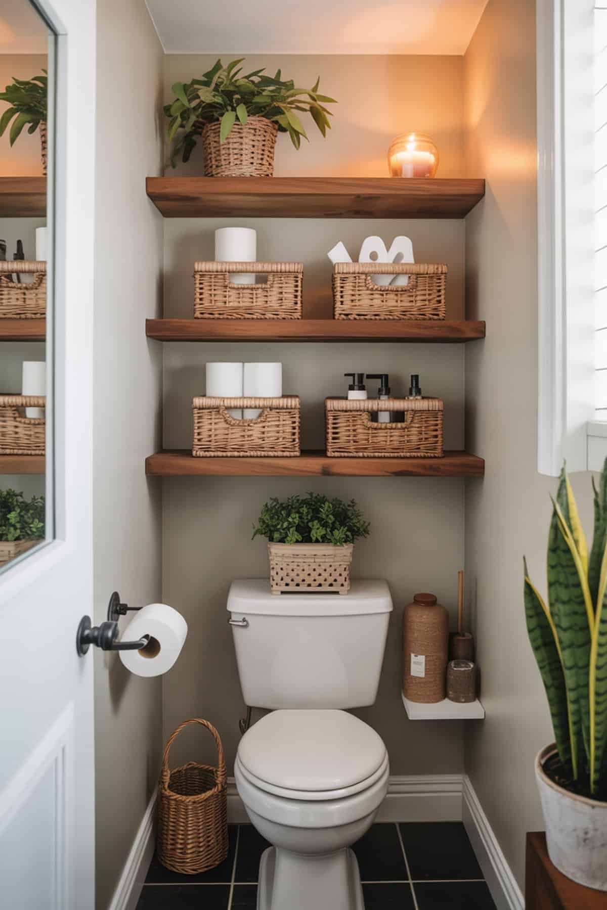 Warm Rustic Bathroom Shelves