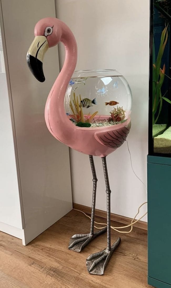 Whimsical Flamingo-Shaped Aquarium