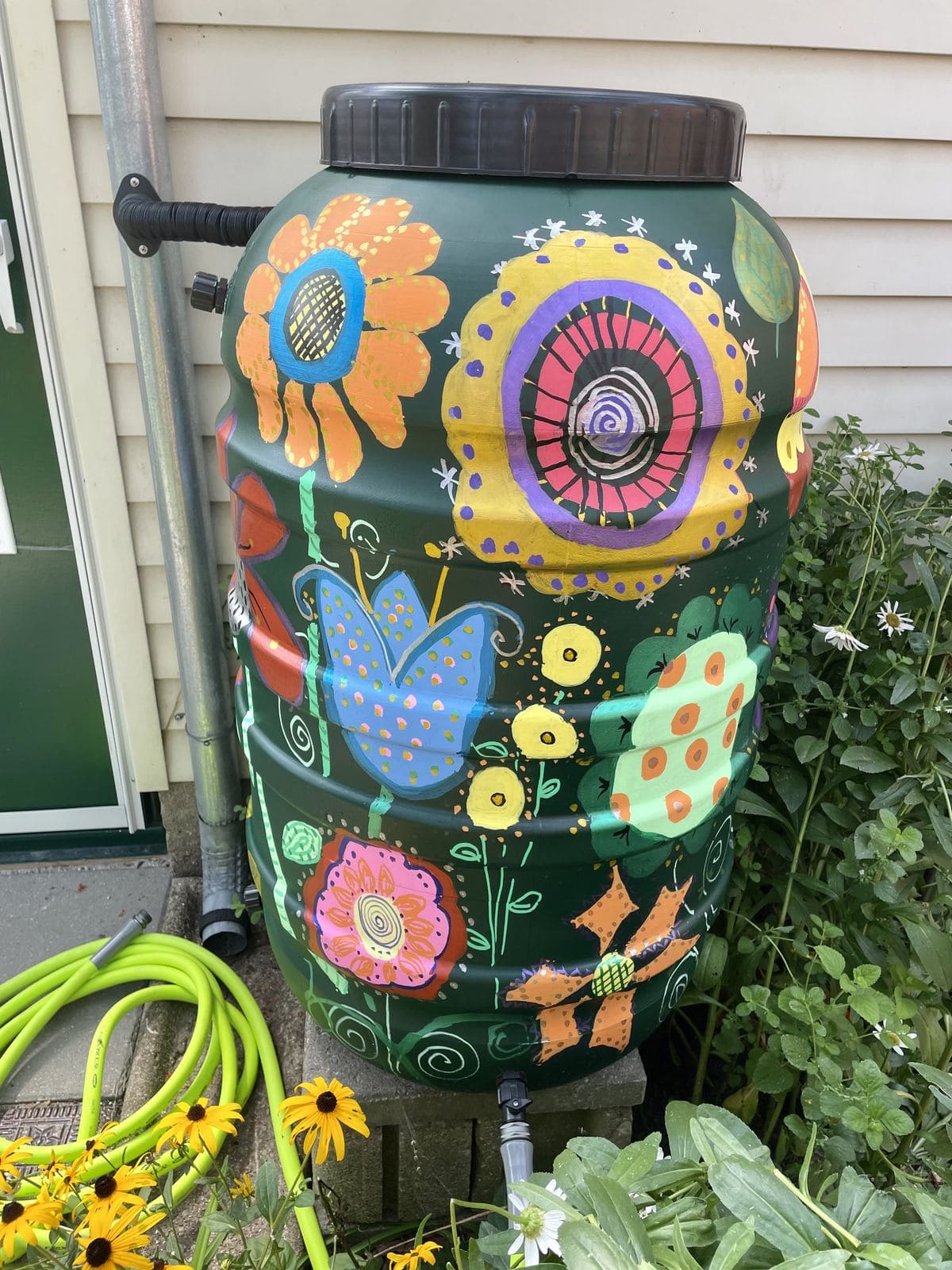 Whimsical Floral Fantasy Rain Barrel