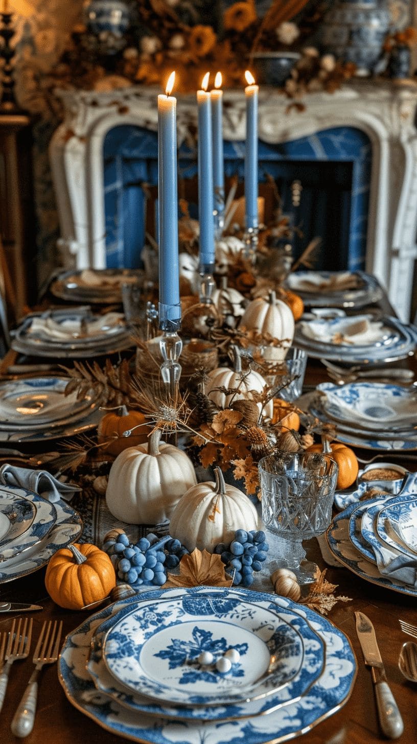 Blue Elegance Harvest Table Setting