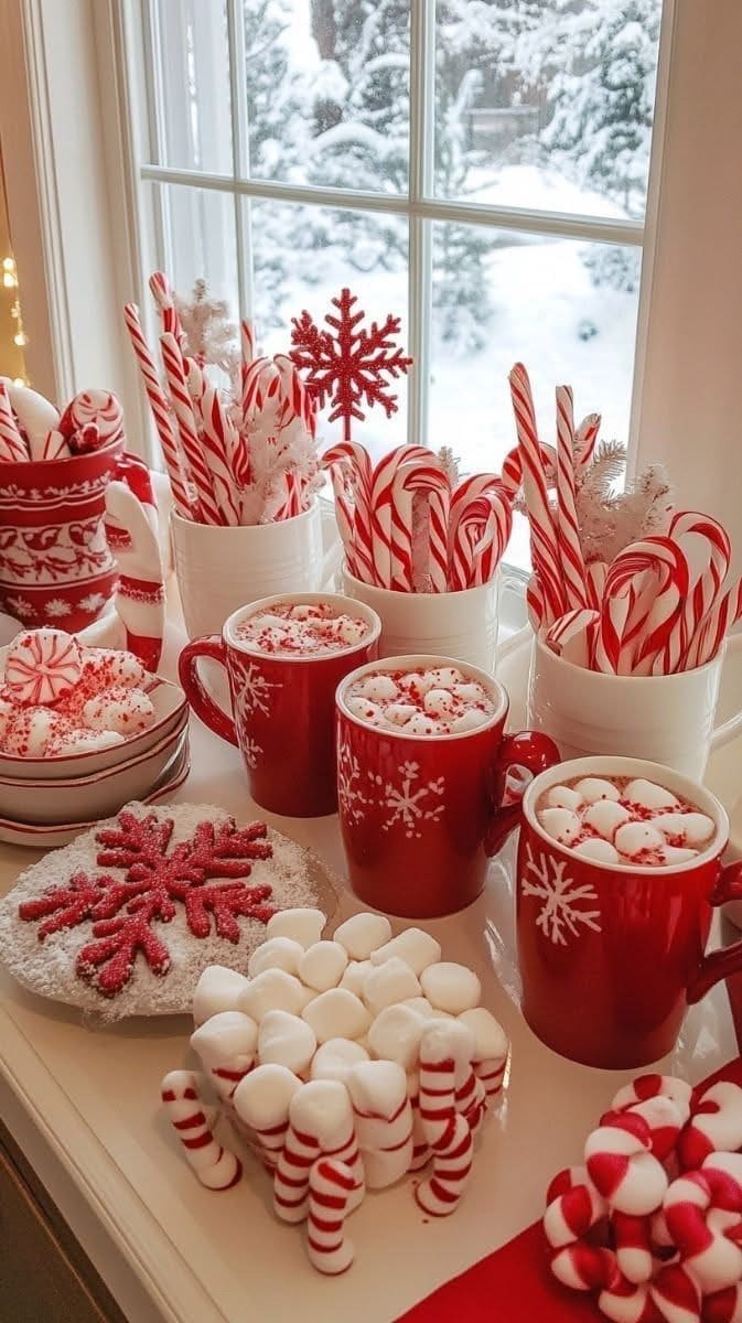 Candy Cane Hot Cocoa Bar Setup